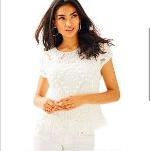 Lilly Pulitzer Short Sleeve Open Knit Ivory / Soft White Sweater. XS